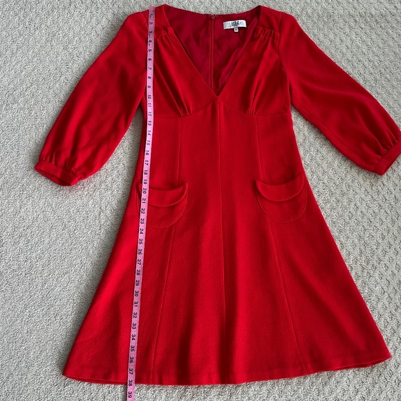 Tibi 100% Virgin Wool A-Line Midi Dress Red 6 Minimalist Holiday Fall Winter - Picture 12 of 15